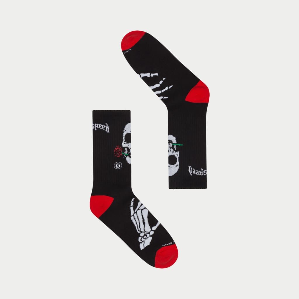 GODSPEED SKULL & ROSES SOCKS (BLK/RED)