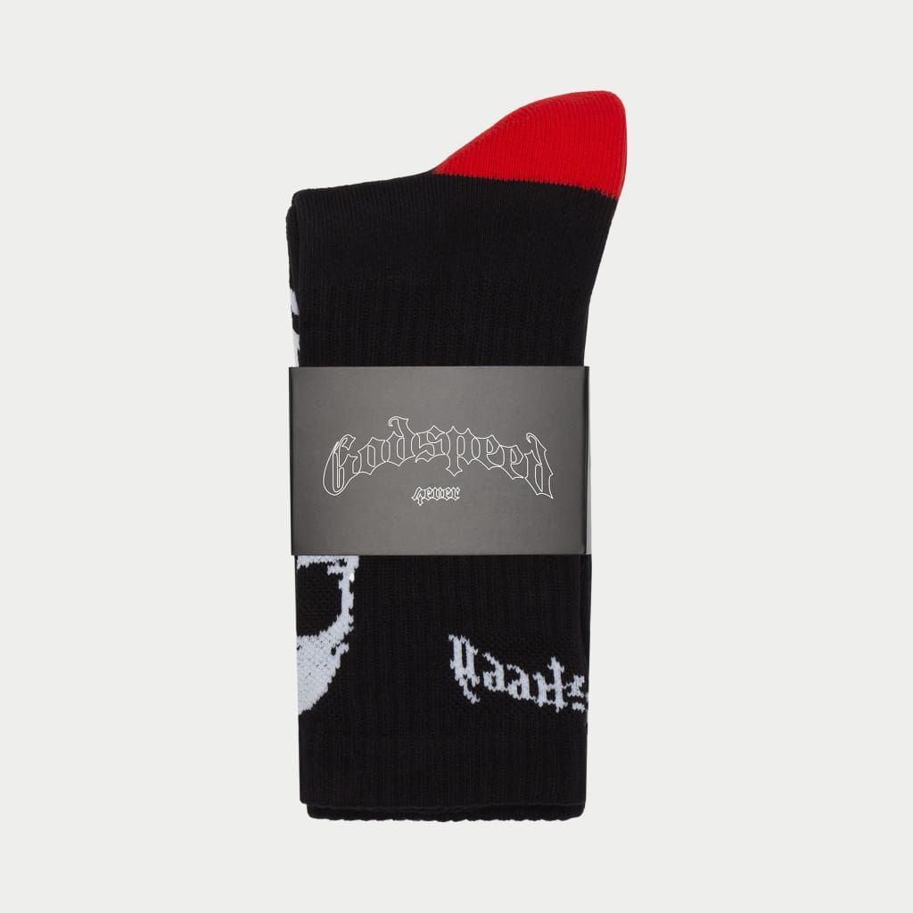 GODSPEED SKULL & ROSES SOCKS (BLK/RED)