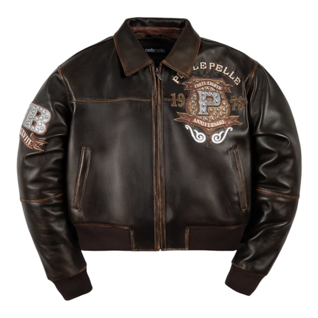 PELLE PELLE WOMEN CROPPED ‘UNRIVALED ANNIVERSARY' LEATHER JACKET(BROWN)