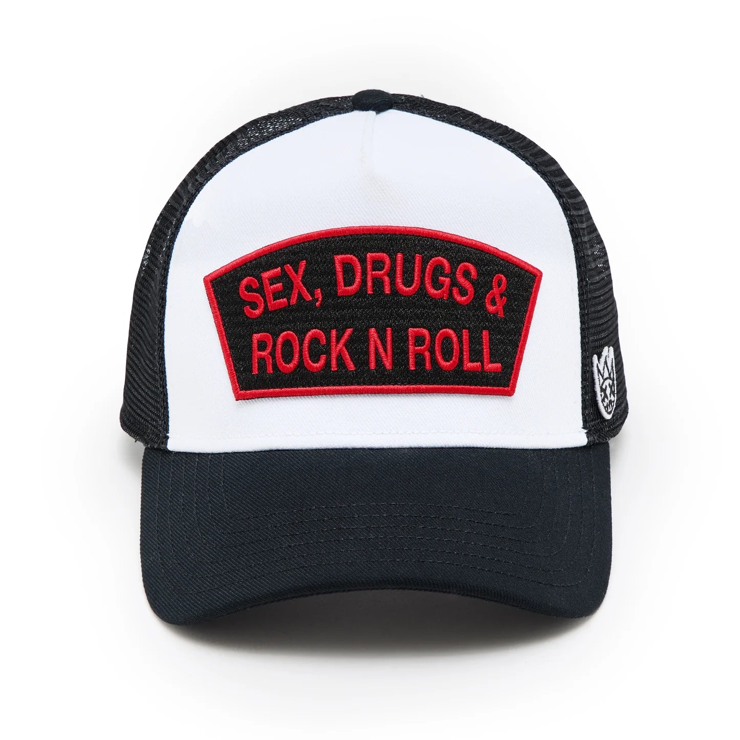 CULT WHT/RED TRUCKER HAT "SEX DRUGS ROCK N ROLL" 625BC-CH54A