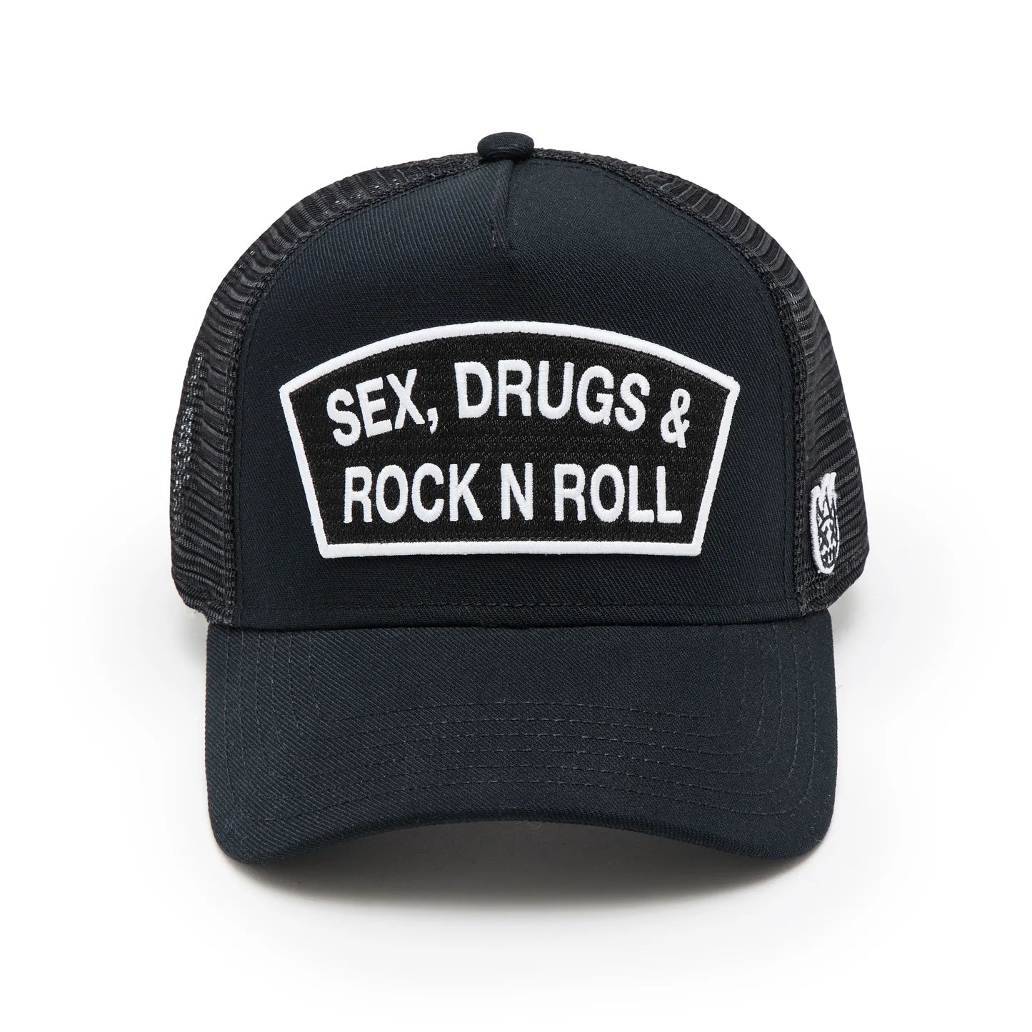 CULT BLACK TRUCKER HAT "SEX DRUGS ROCK N ROLL" 625BC-CH82A