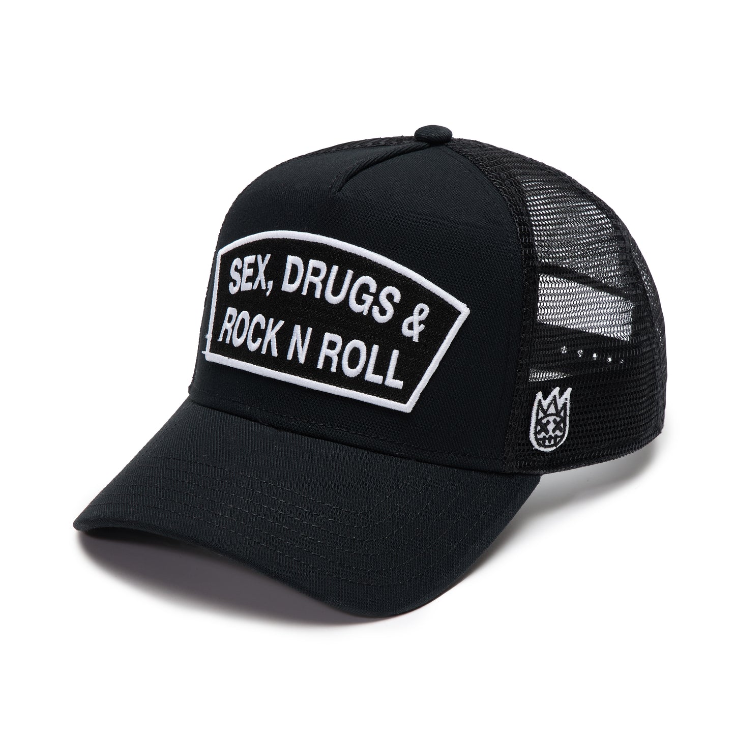 CULT BLACK TRUCKER HAT "SEX DRUGS ROCK N ROLL" 625BC-CH82A
