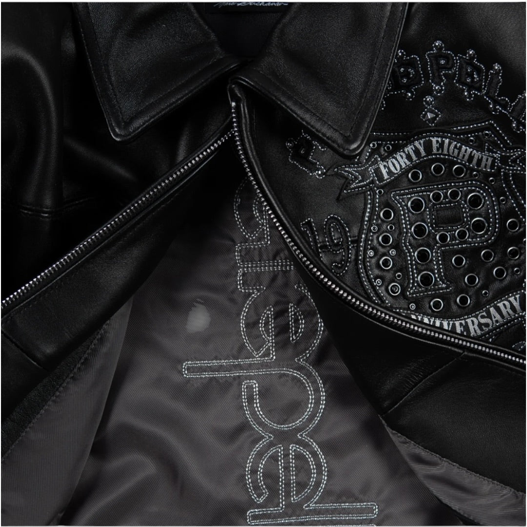PELLE PELLE WOMEN CROPPED ‘UNRIVALED ANNIVERSARY’ LEATHER JACKET(BLACK/SILV)