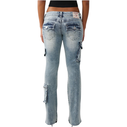 TRUE RELIGION BECCA LOW RISE CARGO FLAP BOOTCUT WOMEN JEAN