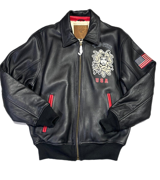 TOP GUN MEDUSA LEATHER JACKET (TG2101) BLACK
