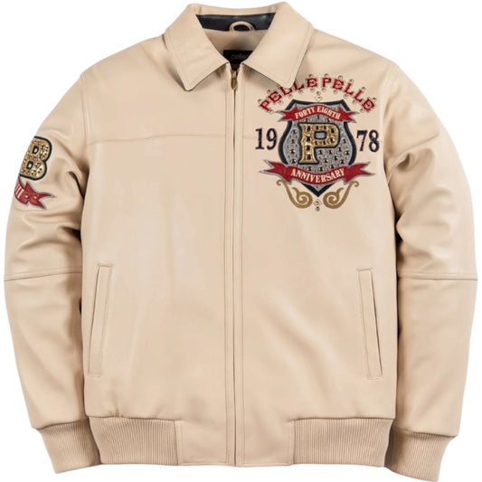 PELLE PELLE 'UNRIVALED ANNIVERSARY' LEATHER JACKET (CREAM/GOLD)