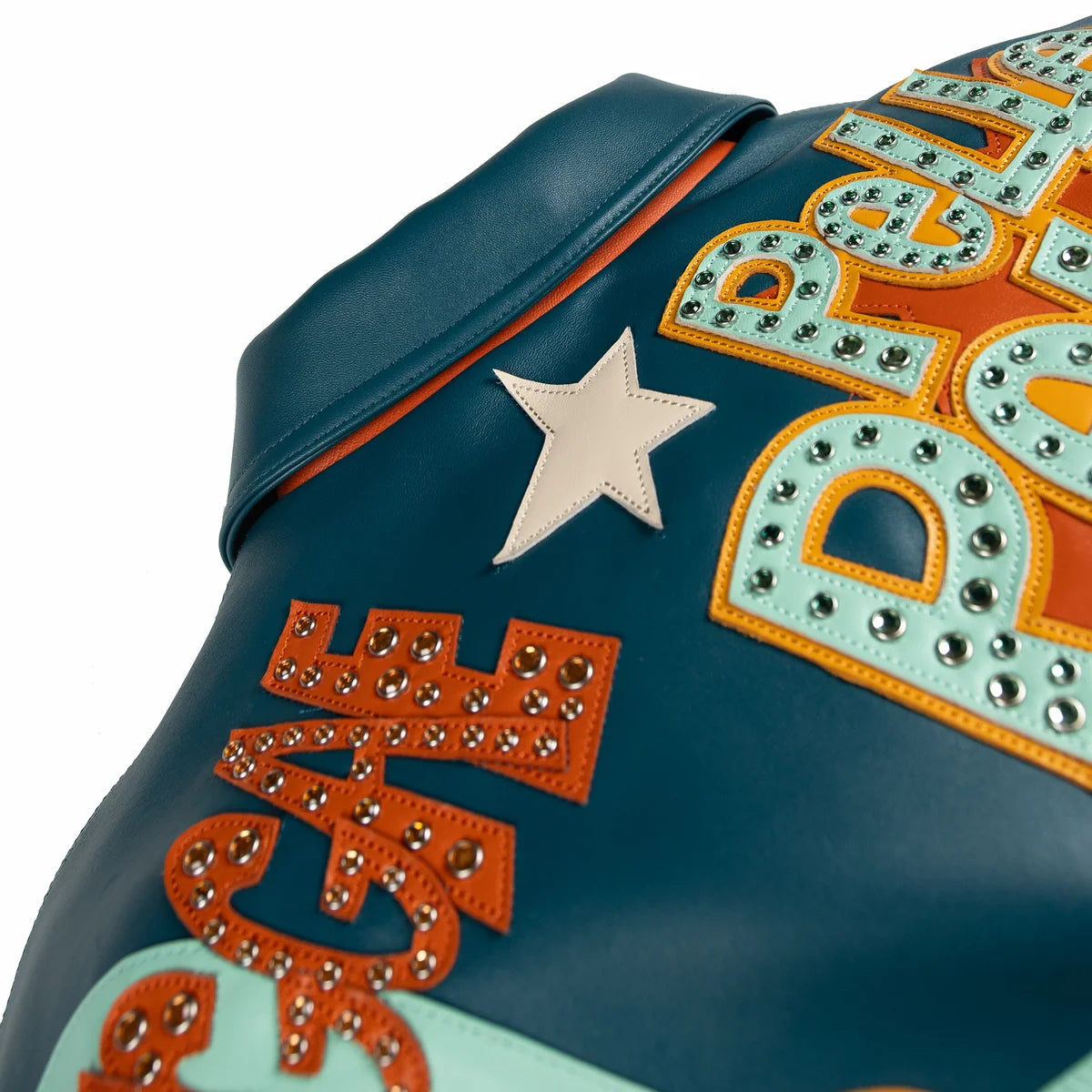 PELLE PELLE 'SOUNDS' LEATHER JACKET| TEAL/ORANGE