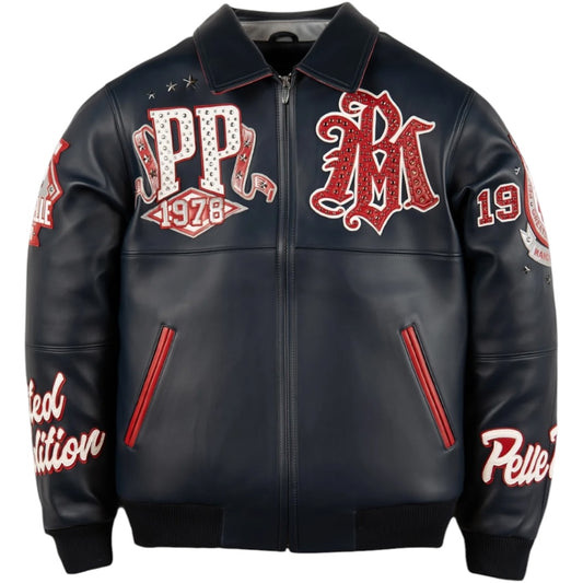 PELLE PELLE ‘ALL TIME CHAMPIONS’ LEATHER JACKET (NAVY)