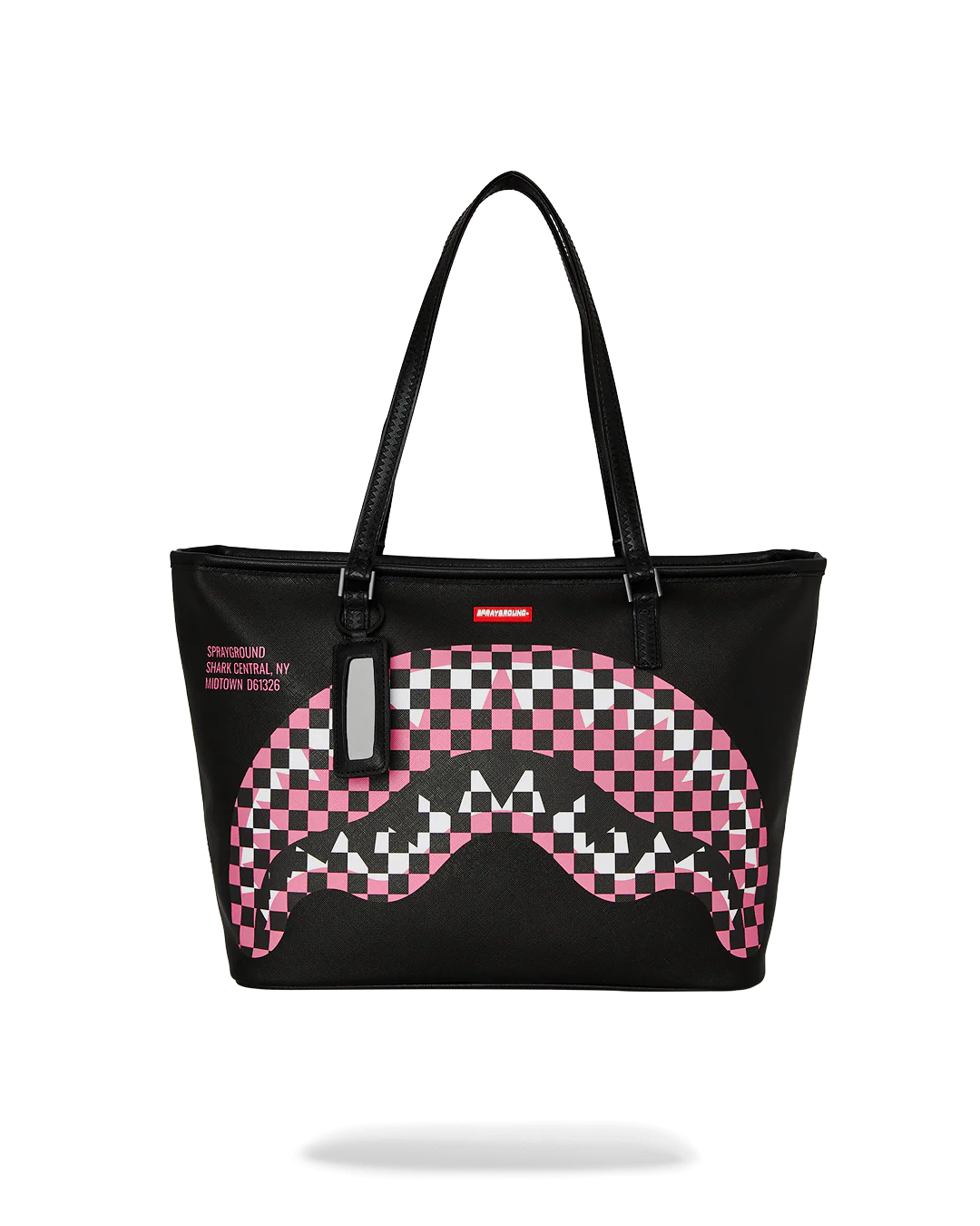 SPRAYGROUND SHARK CENTRAL BREAKUP CHECK SORBET GREY TOTE SPRAYGROUND SHARK CENTRAL BREAKUP CHECK SORBET GREY TOTE