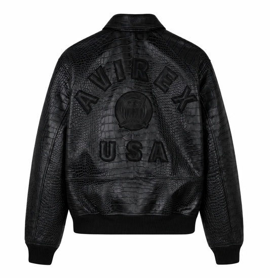 AVIREX LIMITED EDITION CROC ICON LEATHER JACKET | BLACK