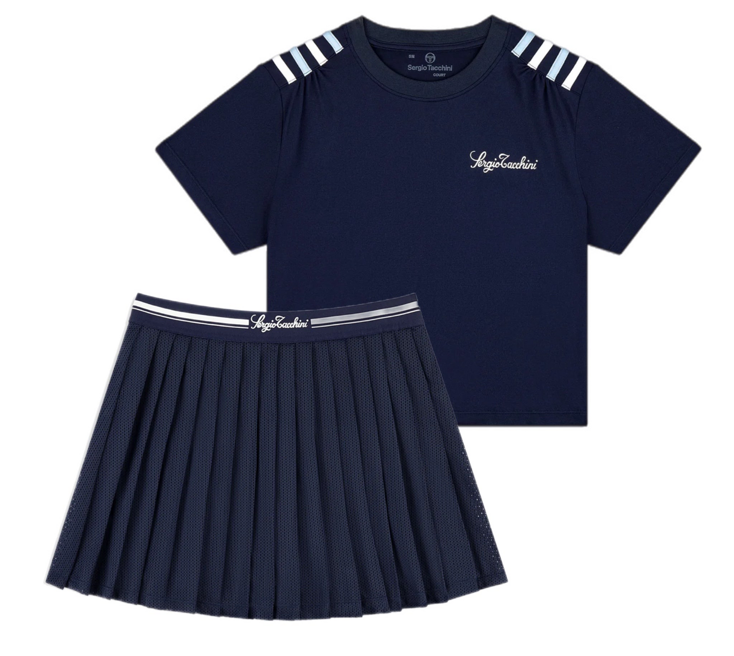SERGIO TACCHINI WOMANS STS25W51068 SERGIO VERONA CROP TOP MARITIME BLUE AND MESH SKIRT