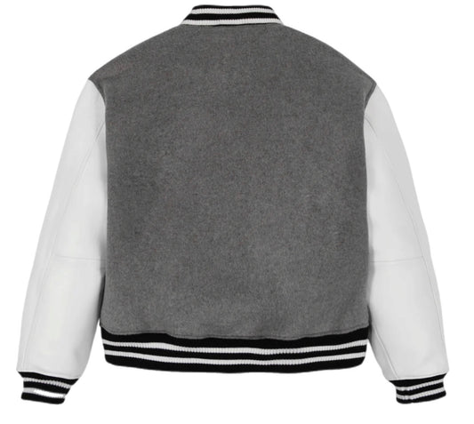 AVIREX 44AVC00BO99 AVIREX LEATHER VARSITY JACKET HEATHER GREY