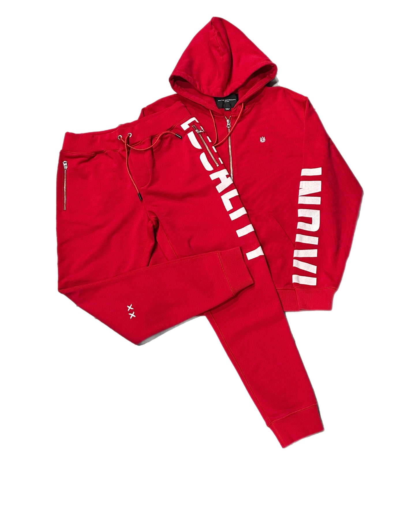 CULT OF INDIVIDUALITY ZIP HOODY W/MATCHING SWEAT PANT SOLD AS SET (6221CZH22A) RED