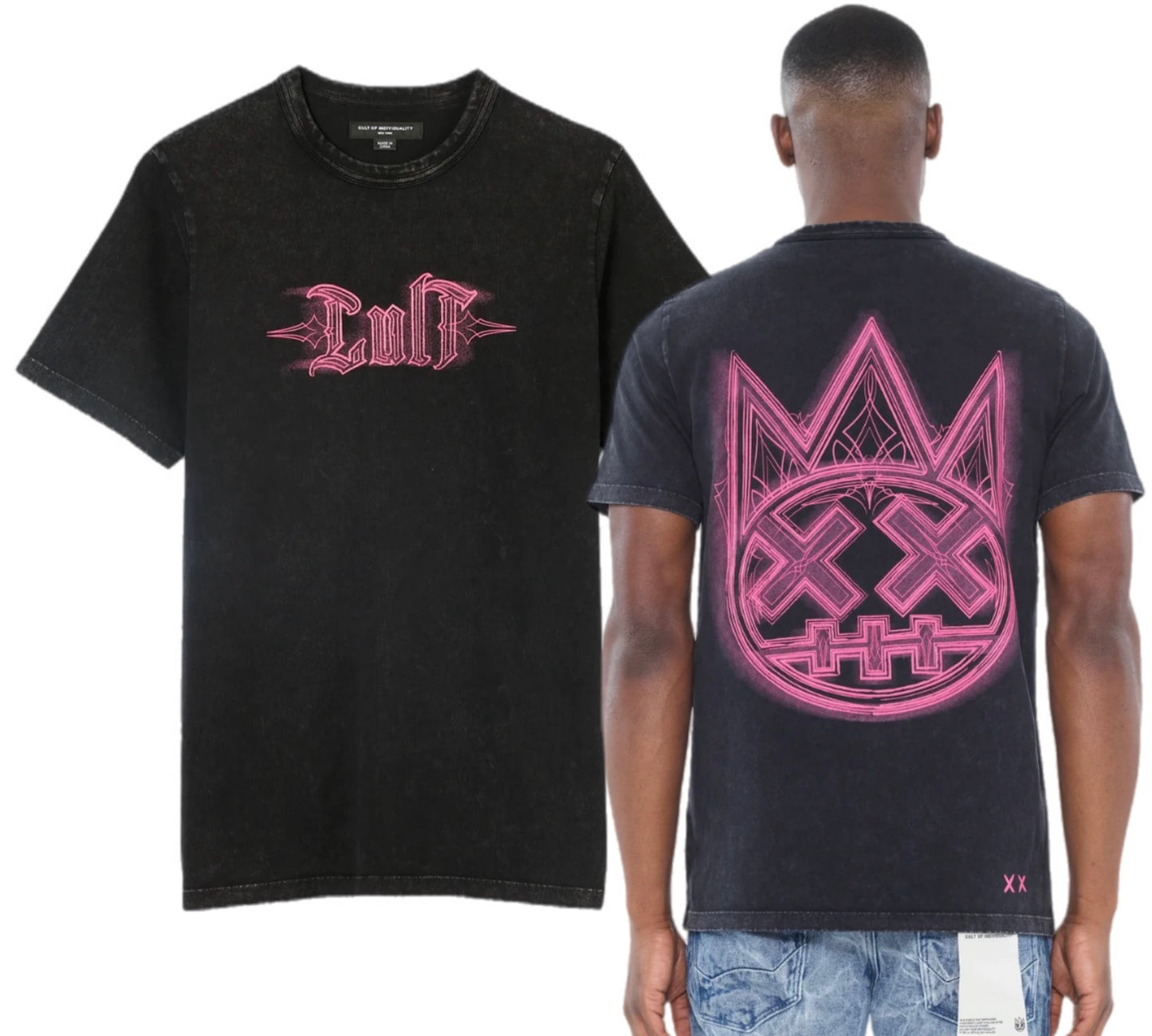 CULT OF INDIVIDUALITY 625A5-K29A SHORT SLEEVE TEE PINSSRTIPE LOGO STEEL