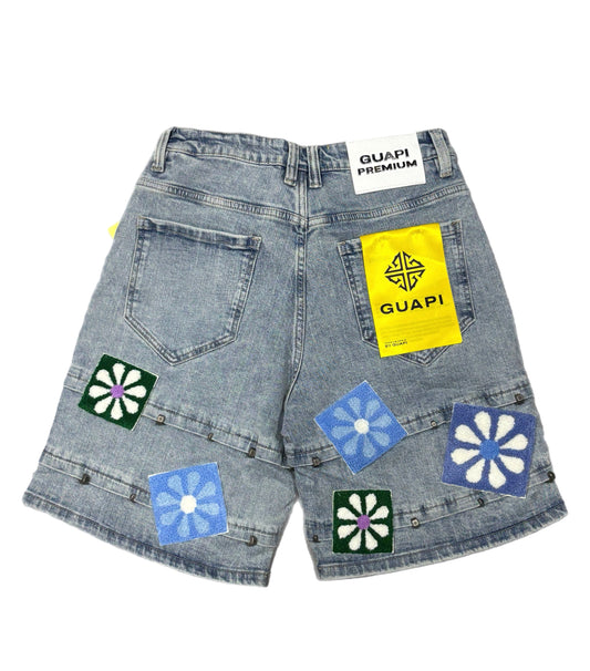 GUAPI 497ABFDS GUAPI FLOWER SHORTS AQUA BLUE