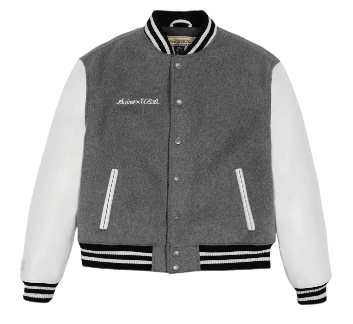 AVIREX 44AVC00BO99 AVIREX LEATHER VARSITY JACKET HEATHER GREY