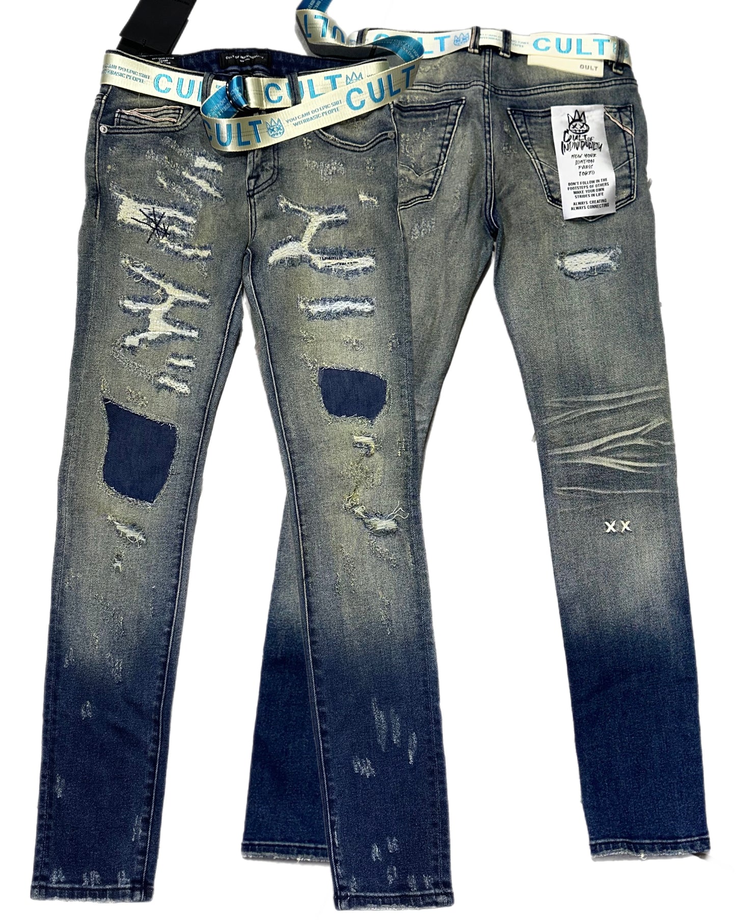 CULT OF INDIVIDUALITY PUNK SUPER SKINNY STRETCH w/BELT (622A2-SS04D) INO