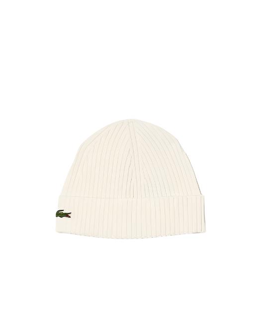 LACOSTE Unisex Rib Knit Brushed Wool Beanie ONE SIZE/ OFF WHITE