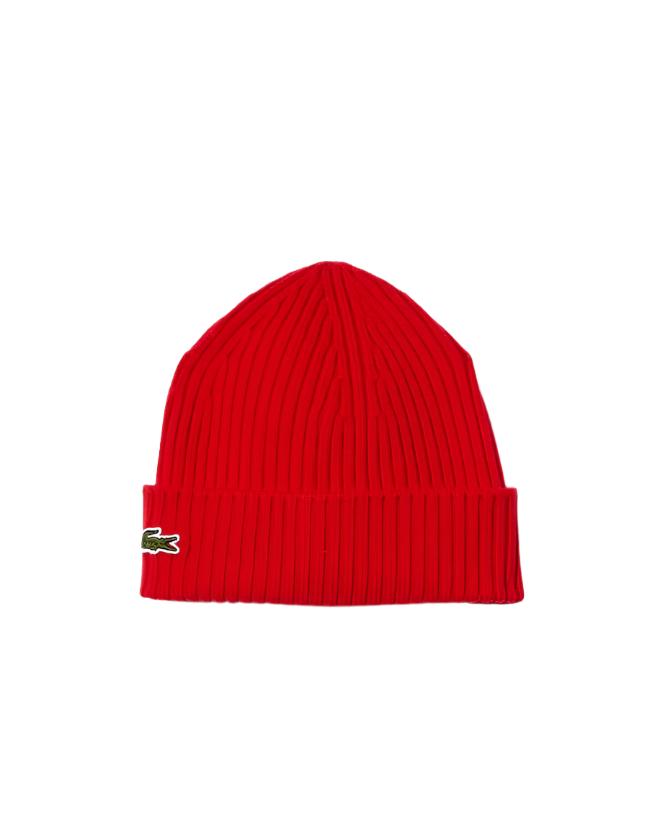 LACOSTE Unisex Rib Knit Brushed Wool Beanie ONE SIZE/RED