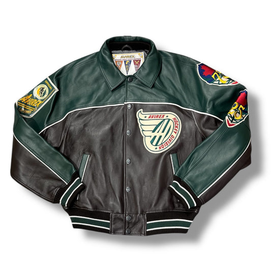 AVIREX CANADIAN DIVISION LEATHER JACKET ESPRESSO/GREEN 44AVF253O21