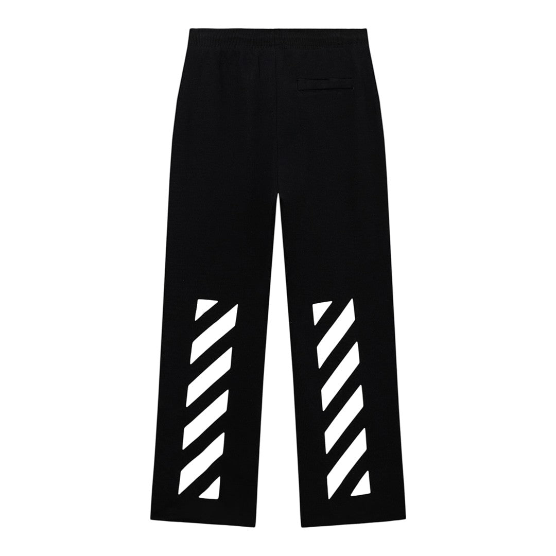 Ballers Clothing Shop black Off-White jogger pants featuring signature white diagonal stripes on the lower legs.