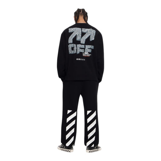 Ballers Clothing Shop L/AB c/o Off-White black long-sleeve t-shirt with large back tape graphic and matching sweatpants