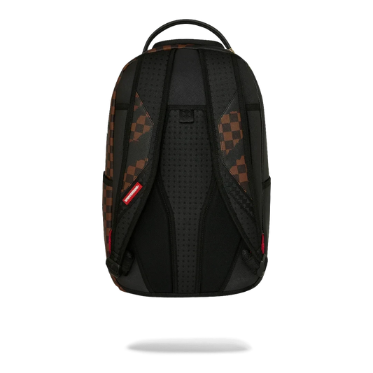 Ballers Clothing Shop Sprayground Claw Tear Check backpack featuring a brown and black checkerboard pattern back view
