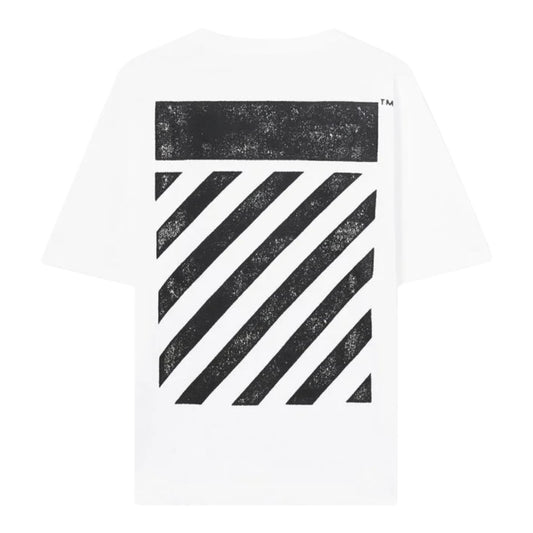 Ballers Clothing Shop white oversized cotton t-shirt with black diagonal motif print on the back