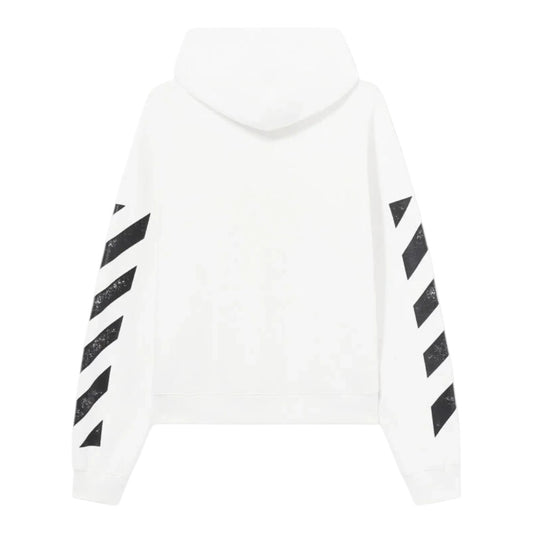 Ballers Clothing Shop L/AB c/o Off-White white cotton zip hoodie with black diagonal sleeve motifs, back view