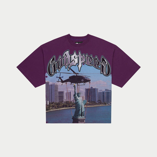 GODSPEED JFK TO MIA TEE (PURPLE WASH)