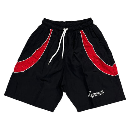 LEGENDS PREVAIL RHINESTONE WINDBREAKER SHORT SET (BLACK/RED)