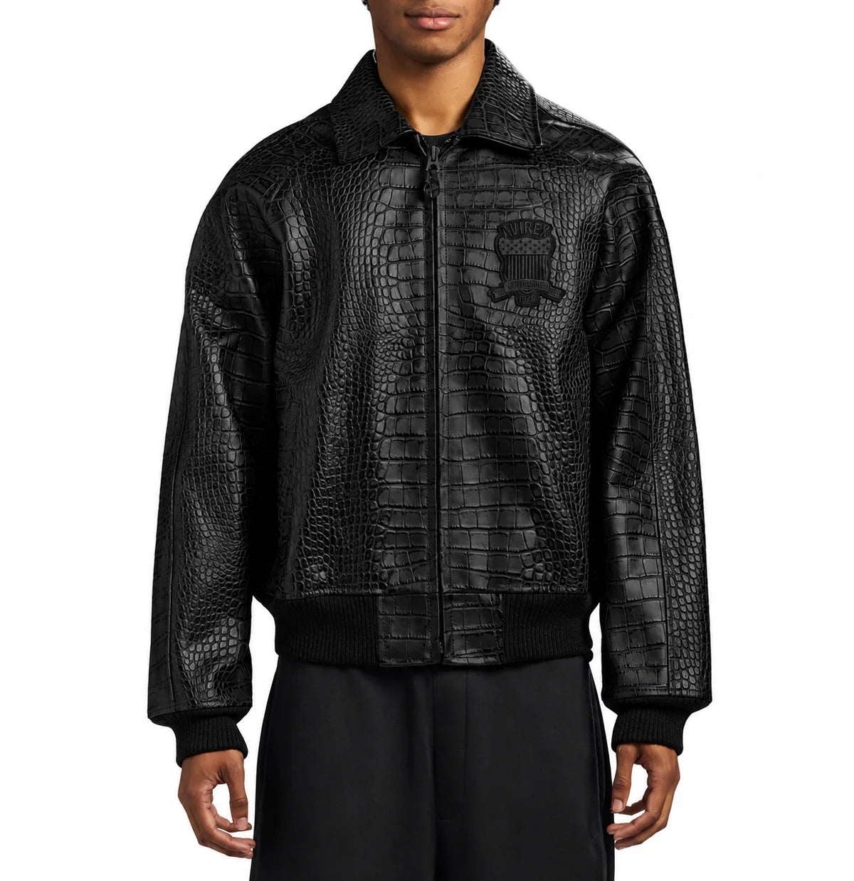 AVIREX LIMITED EDITION CROC ICON LEATHER JACKET | BLACK