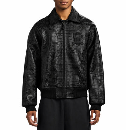 AVIREX LIMITED EDITION CROC ICON LEATHER JACKET | BLACK