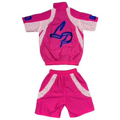 LEGENDS PREVAIL RHINESTONE WINDBREAKER SHORT SET (HOT PINK)
