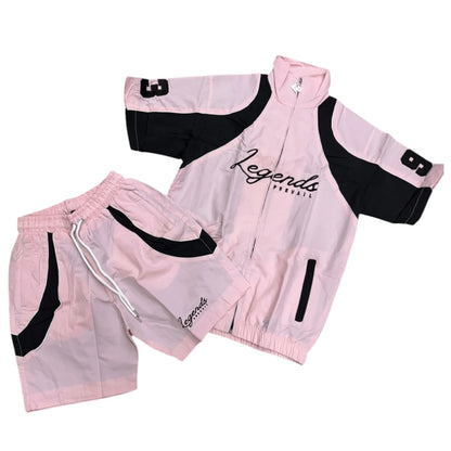 LEGENDS PREVAIL WINDBREAKER SHORT SET (LIGHT PINK/BLACK)