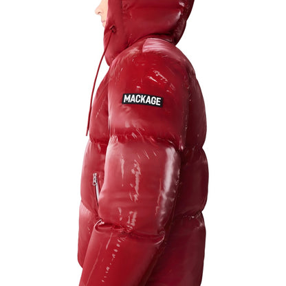 MACKAGE KENT-GLO HIGH GLOSS DOWN JACKET W/HOOD DARK RED
