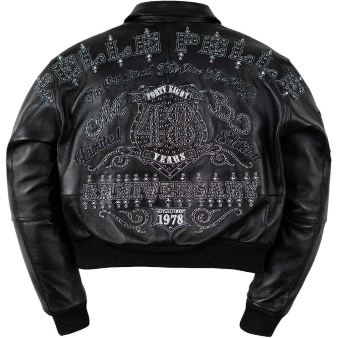 PELLE PELLE WOMEN CROPPED ‘UNRIVALED ANNIVERSARY’ LEATHER JACKET(BLACK/SILV)