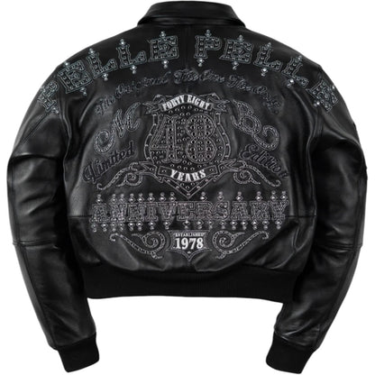 PELLE PELLE WOMEN CROPPED ‘UNRIVALED ANNIVERSARY’ LEATHER JACKET(BLACK/SILV)