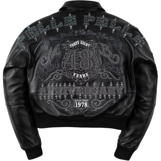 PELLE PELLE WOMEN CROPPED ‘UNRIVALED ANNIVERSARY’ LEATHER JACKET(BLACK/SILV)