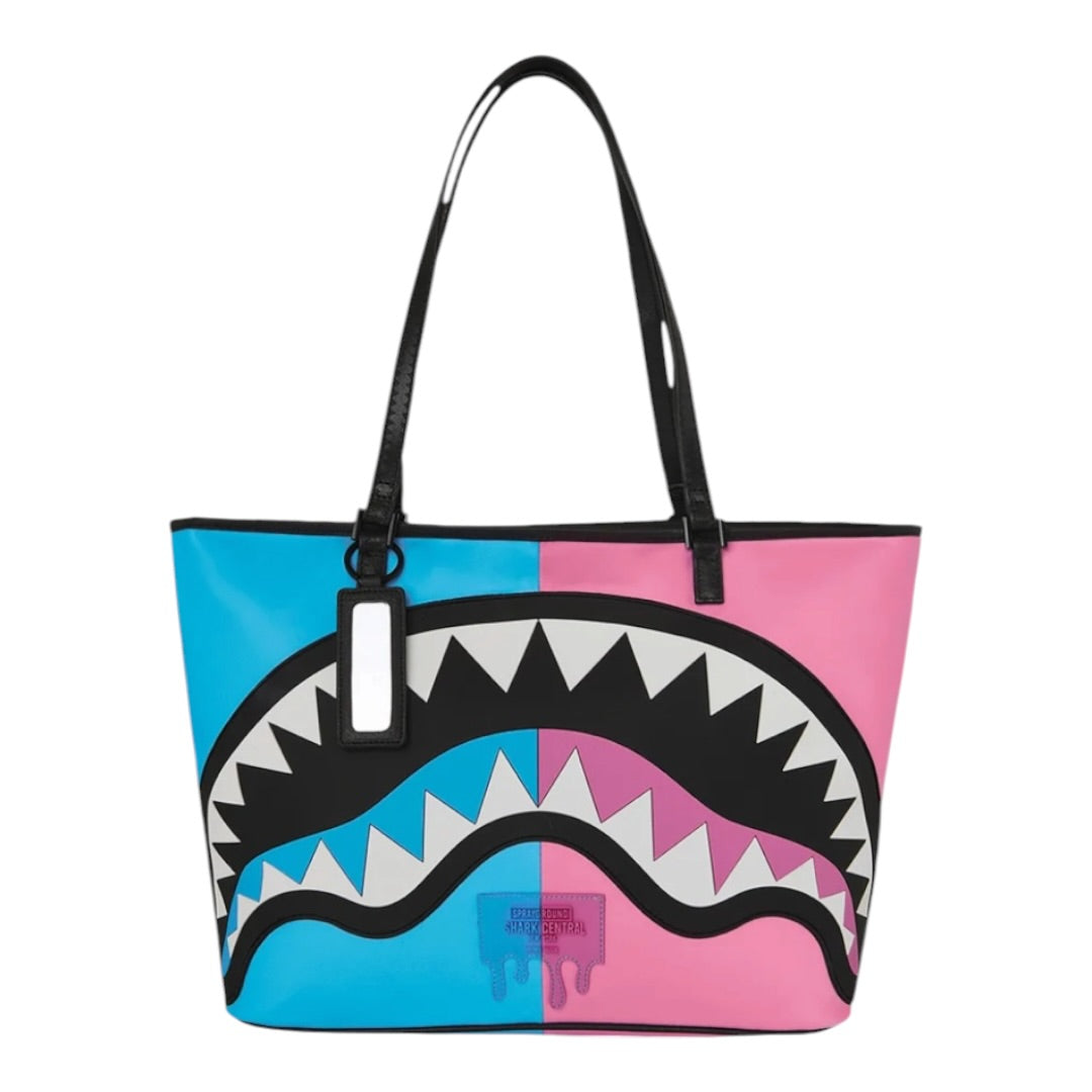 SPRAYGROUND SHARK CENTRAL COTTON CANDY SPLIT TOTE
