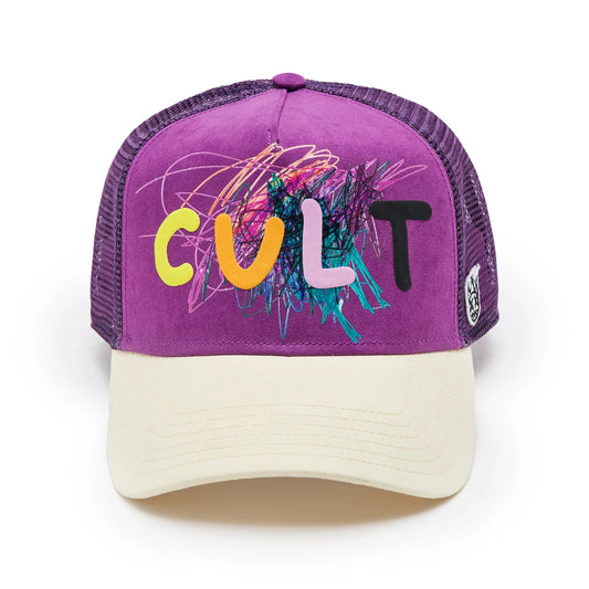 CULT HYACINTH VIOLET LOGO MESH BACK TRUCKER HAT 625BC-CH101A