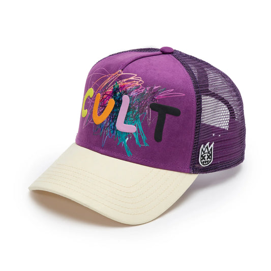 CULT HYACINTH VIOLET LOGO MESH BACK TRUCKER HAT 625BC-CH101A