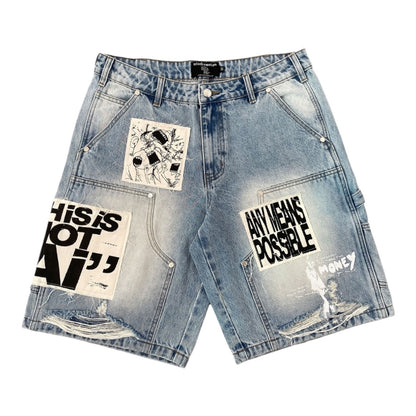 MIXED EMOTION 'AI' DENIM SHORTS