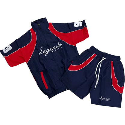 LEGENDS PREVAIL WINDBREAKER SHORT SET (NAVY/RED)