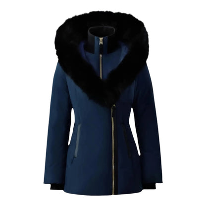 MACKAGE ADALI-BX DOWN COAT W/ BLACK FUR| NAVY/GOLD