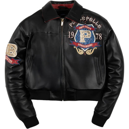 PELLE PELLE WOMEN CROPPED 'UNRIVALED ANNIVERSARY' LEATHER JACKET(BLACK)