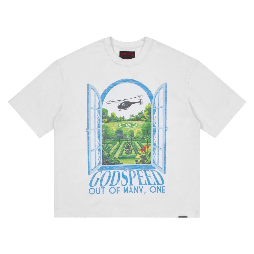 GODSPEED 'HELIPAD DREAMS' T SHIRT (WHITE)