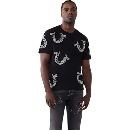 TRUE RELGION WARPED LOGO RHINESTONE HEAVYWEIGHT TEE