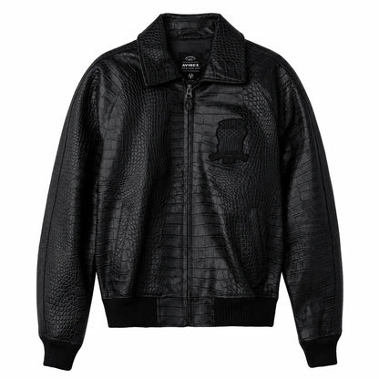 AVIREX LIMITED EDITION CROC ICON LEATHER JACKET | BLACK