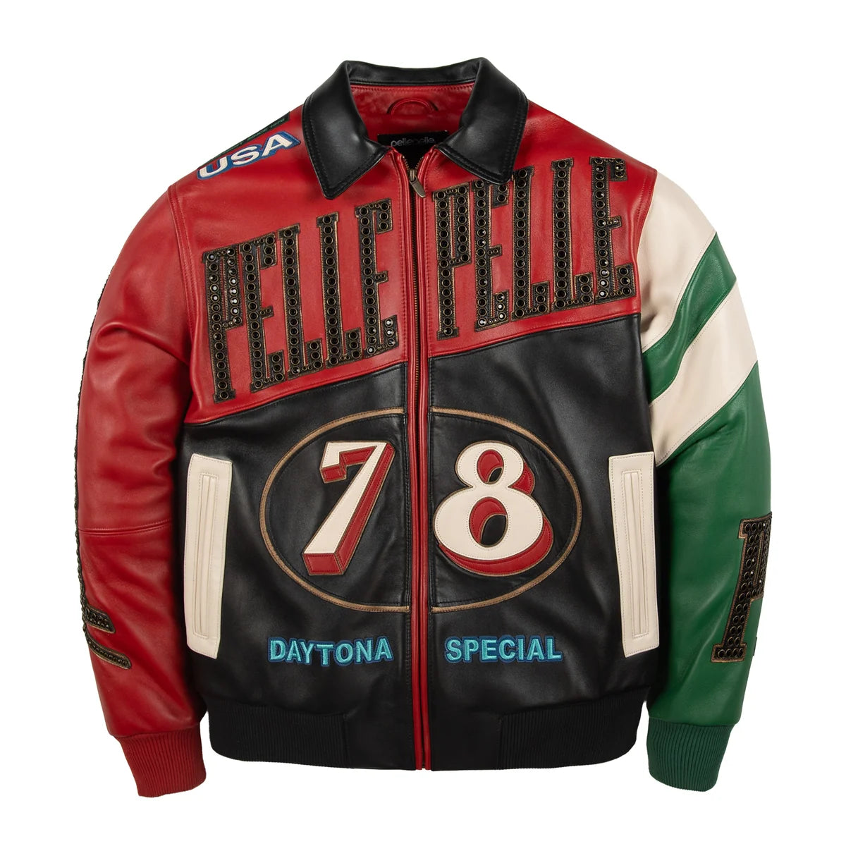 PELLE PELLE 'DAYTONA SPECIAL' LEATHER JACKET| RED/GREEN